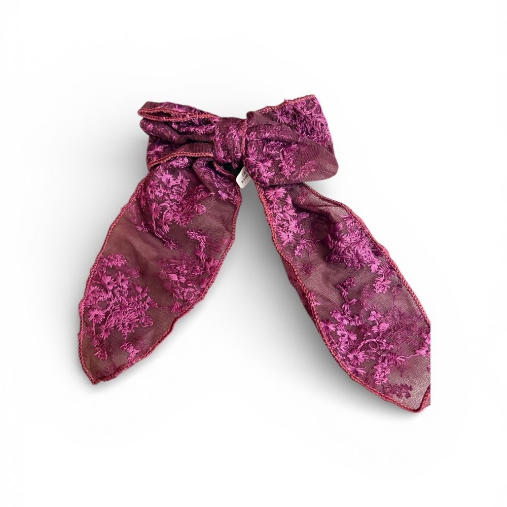 Free People Poppy Mesh Elegant Burgundy Hair Bow with Clip